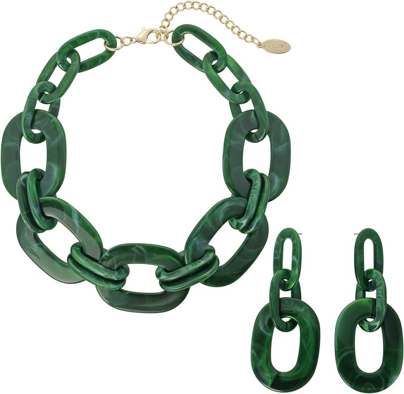 Bocar Acrylic Chunky Statement Necklace for Women Cube Link Chain Collar Necklace and Hoop Earrings Costome Jewelry Set - Image 1